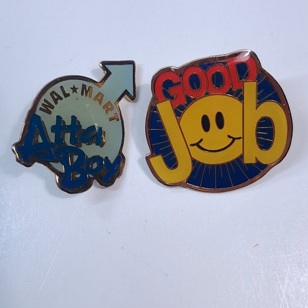 Walmart Associate ATTA BOY & Good job pin set Lapel Hat Pin employee brooch